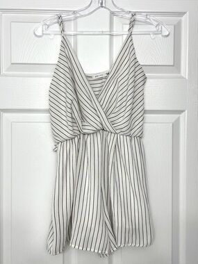 Mind Code Black & White Striped Cami Romper Medium